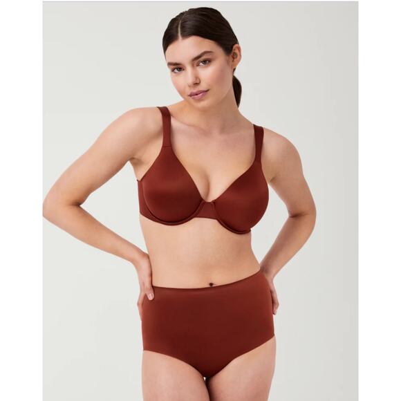 Spanx Other - Spanx Women's Burgundy Solid Stretch Satin Unlined Full Coverage Bra Size 34D